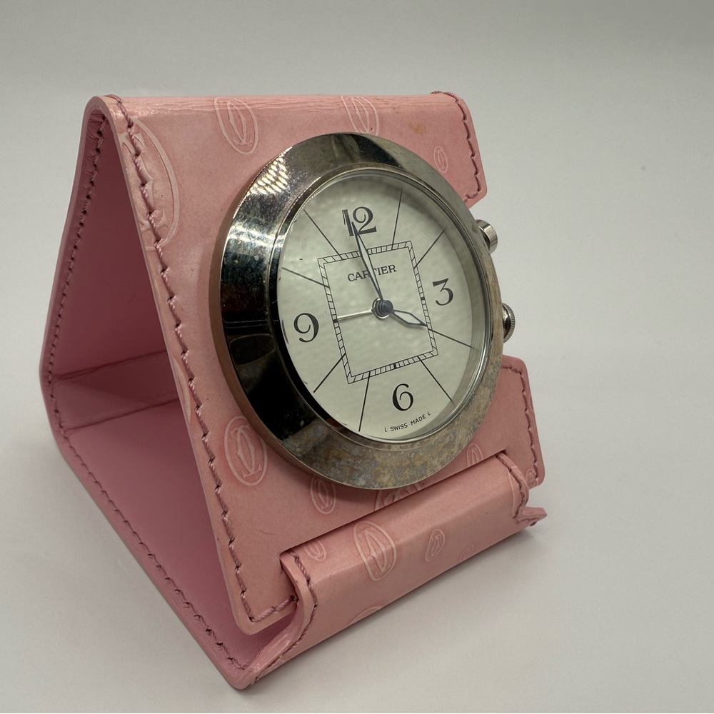 Cartier Pasha Table Clock Watch Color Pink Round Quartz Interior